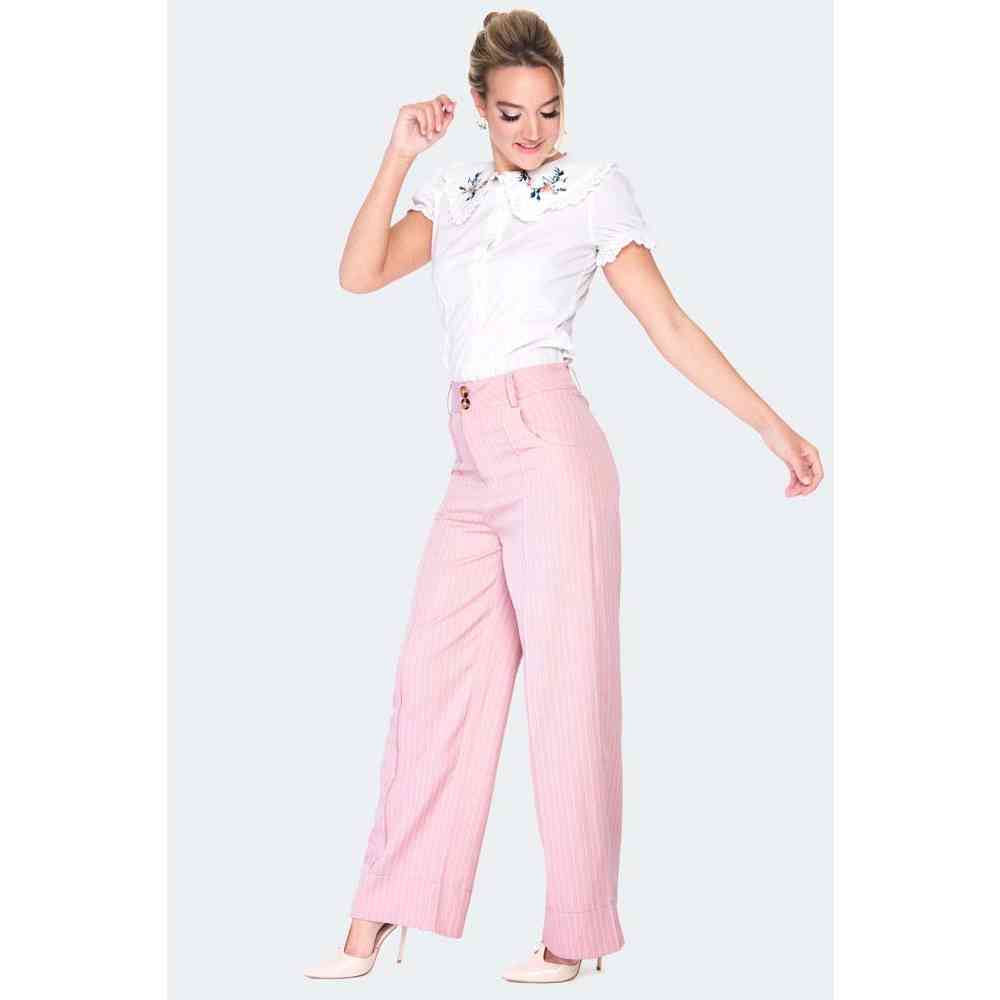Voodoo Vixen - Pinstripe turn up Weite Hose - Rosa